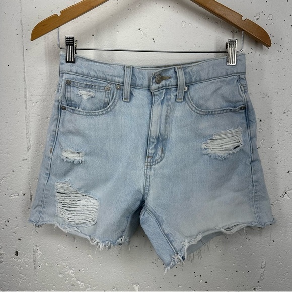 Madewell size 24 Relaxed Mid-Length Denim Shorts Distressed Arnham Wash - Picture 1 of 13